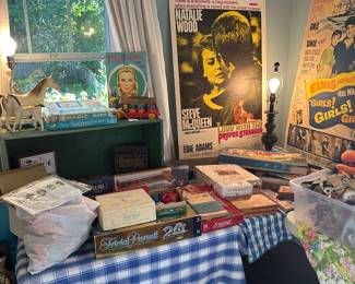 Elvis, Natalie Wood, and Steve McQueen movie posters. 