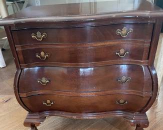 Three drawer of bombe style side table/chest
