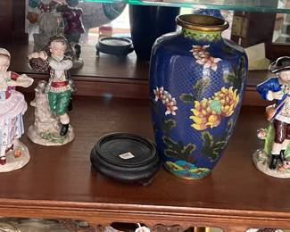 Antique porcelain German figurines & cloisonné vase