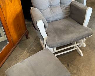 Grey fabric glider & ottoman! Great for a nursery or reading corner