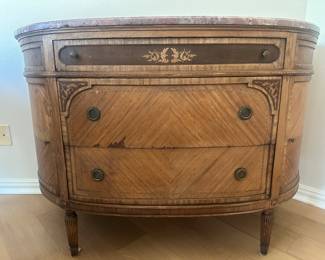 Antique gentlemen’s dresser, with marble top. Some veneer damage due to age of piece