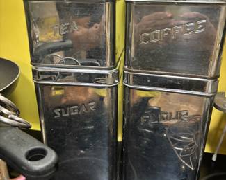Vintage chrome kitchen canister set.