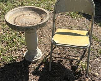 Garden bird bath.
MCM folding chair
