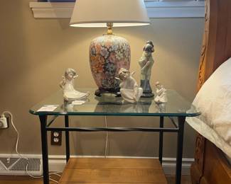 Glass Side Table, Decorative Lamp