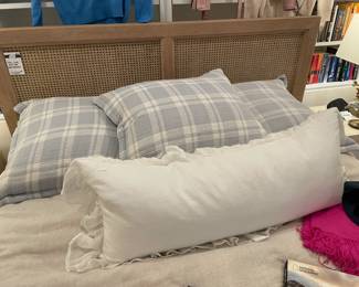 Full Size Rattan Head Board, Decorative Pillows