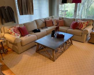 Ethan Allen Sectional Couch, Decorative Pillows, Ethan Allen Bruckner Coffee Table