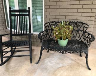 Rocker and bench *Bench has been repaired, should be used for decoration only*