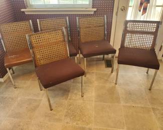 (5) dining chairs are 70s chrome/caned backs.  Sturdy. However the seats need reupolstered.