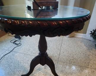 Clawfoot empire style glasstop table