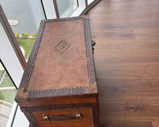 Vintage leather and wood chest
32x16x21