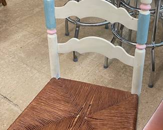 Vintage Ladder Back Chair with Woven Seat