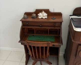 Child’s roll top desk with swivel chair