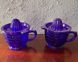 Depression Era Cobalt Measuring Cups by Anchor Hocking with Juicers