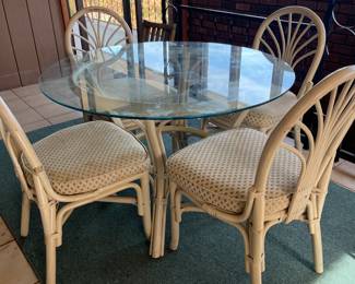 RATTAN AND GLASS DINING SET