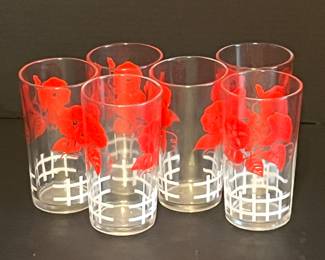 FEDERAL GLASS RED MORNING GLORY TUMBLERS