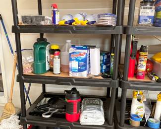 PLASTIC SHELVING UNIT - ASSORTED CLEANING SUPPLIES