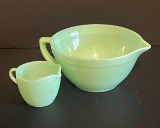 FIRE KING JADEITE MIXING BOWL AND CREAMER