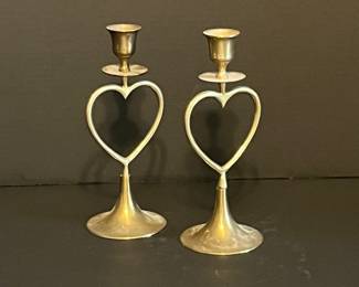 BRASS HEART CANDLESTICKS