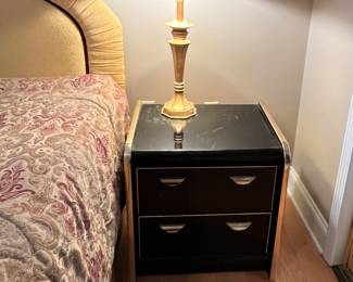 1980'S BLACK LACQUER BED SIDE TABLE (SOLD AS A SET)
