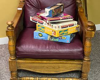 PLEATHER AND WOOD CHAIR