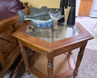 OCTAGON SIDE TABLE WITH RATTAN ACCENT