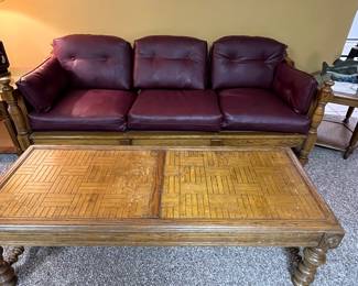 PLEATHER AND WOOD VINTAGE COUCH