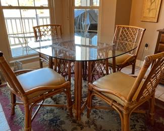 MID CENTURY RATTAN AND GLASSS DINETTE SET