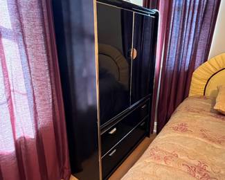 BLACK LACQUER CHEST OF DRAWERS/ARMOIRE (SOLD AS A SET)