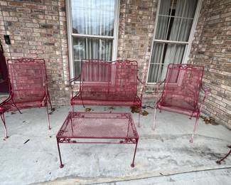RED METAL FOUR PIECE PATIO SET