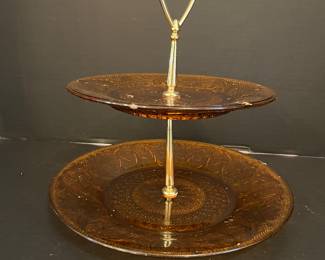 INDIANA GLASS AMBER TIDBIT TRAY