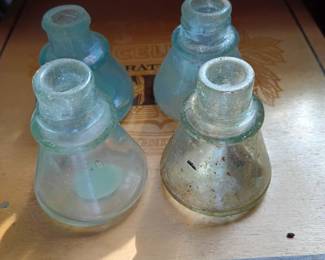 Early Green Glass Ink Well Bottles
