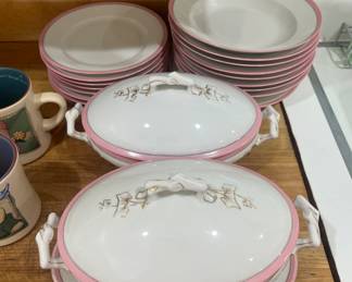 Pink rimmed china