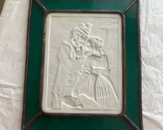 Lithophane plaque with stained glass frame