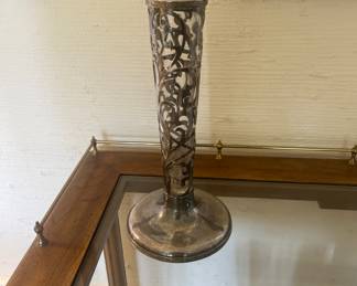 Silver plate and glass vase