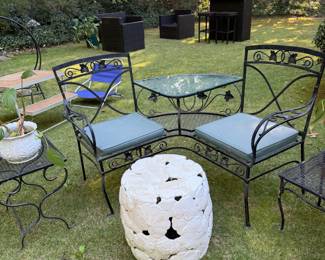 Vintage mid century wrought iron and garden stool