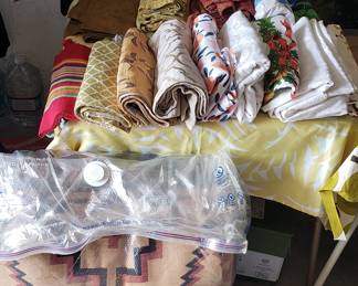 2 southwest bed spread set and antique table clothes and table runners