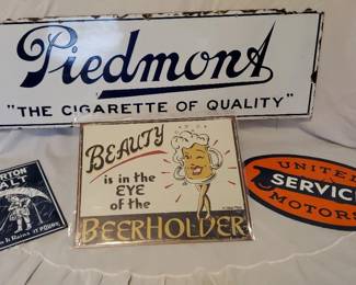 Vintage Metal Signage, Morton Salt, Piedmont Cigarettes, United Motors