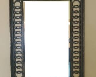 Bronze Toned Painted Wood Relief Framed Mirror