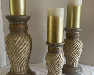 3 Ornate Decorative Ceramic Candle Holders With Candles