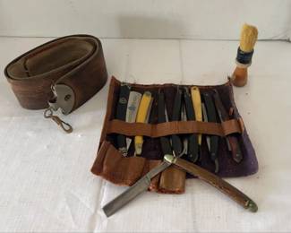 Vintage Shaving Tools Razors, Strop  Brush