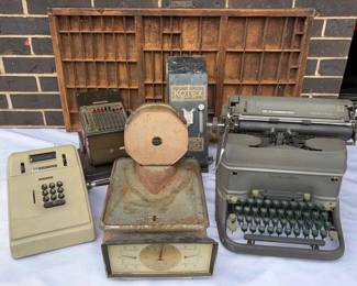 Vintage Office Typewriter, Adding Machines, Scale, And More