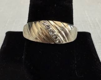 Mens 14K White Gold Band with Diamonds
