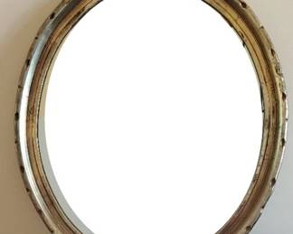 Metal Oval Mirror With Gold Distressed Finish
