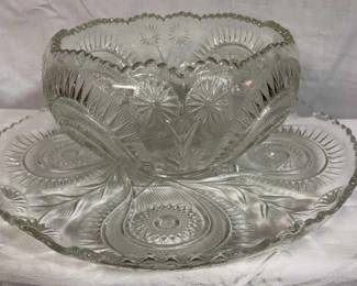 L.E. Smith Vintage Pinwheel And Stars Punch Bowl Set