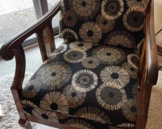 Wood and Cane Arm Chair with Upholstered Cushions 