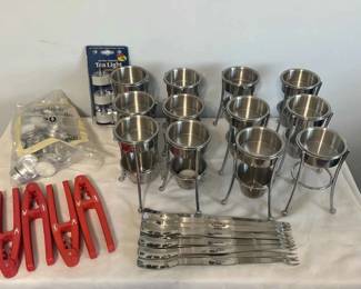 Shell Fish Kit 12 Butter Stands, 4 Seafood Crackers 12 Utensils, and Tea Light Candles
