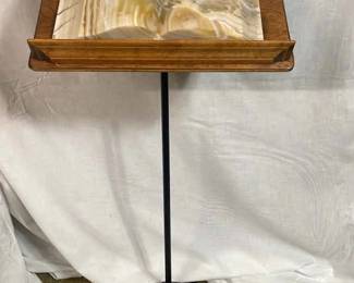 Vintage Hardwood Pedestal With Cast Iron Base And Marbled Stone Book