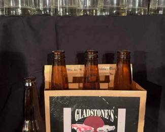 Gladstone Barware Tumblers and Three Bottles and Cardboard Carrying Case