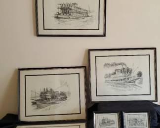 Misselhorn River Boat Pencil Drawings, Signed By Artist