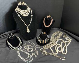Costume Pearl And Aurora Borealis Beaded Jewelry